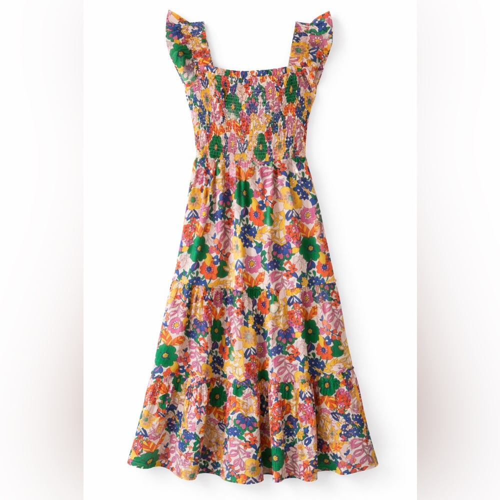 KARLIE Floral Smocked Tiered Mini Dress Ruffle Strap Multicolor Boho Size L